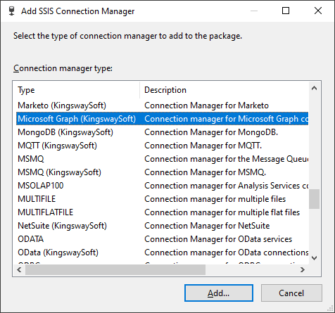 Add Microsoft Graph Connection Manager